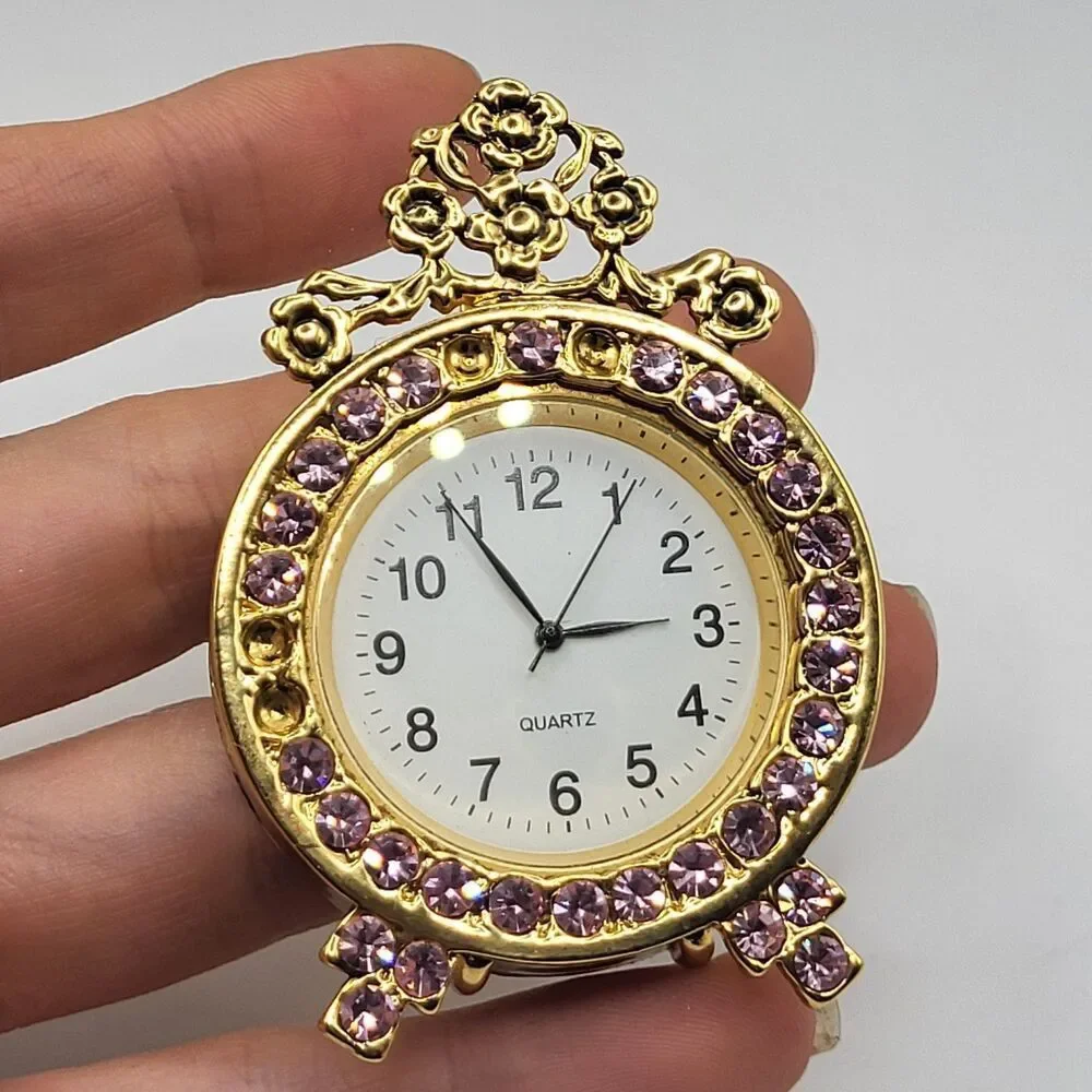 Two's Company Pink Rhinestone Quartz Clock 2.5in